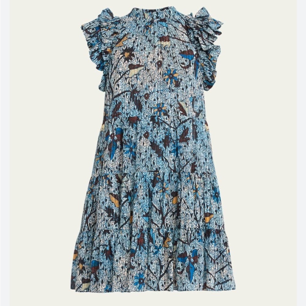 Ulla Johnson denia ruffle sleeve tiered mini dress no size tag no inner tag blue